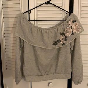 gray off-the-shoulder sweater